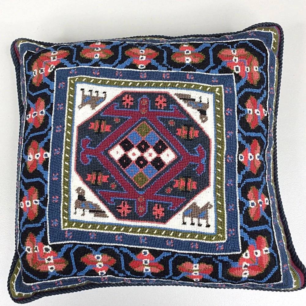 Vintage Needlepoint Hand Made Kilim Turkish Style Decor Pillow 15